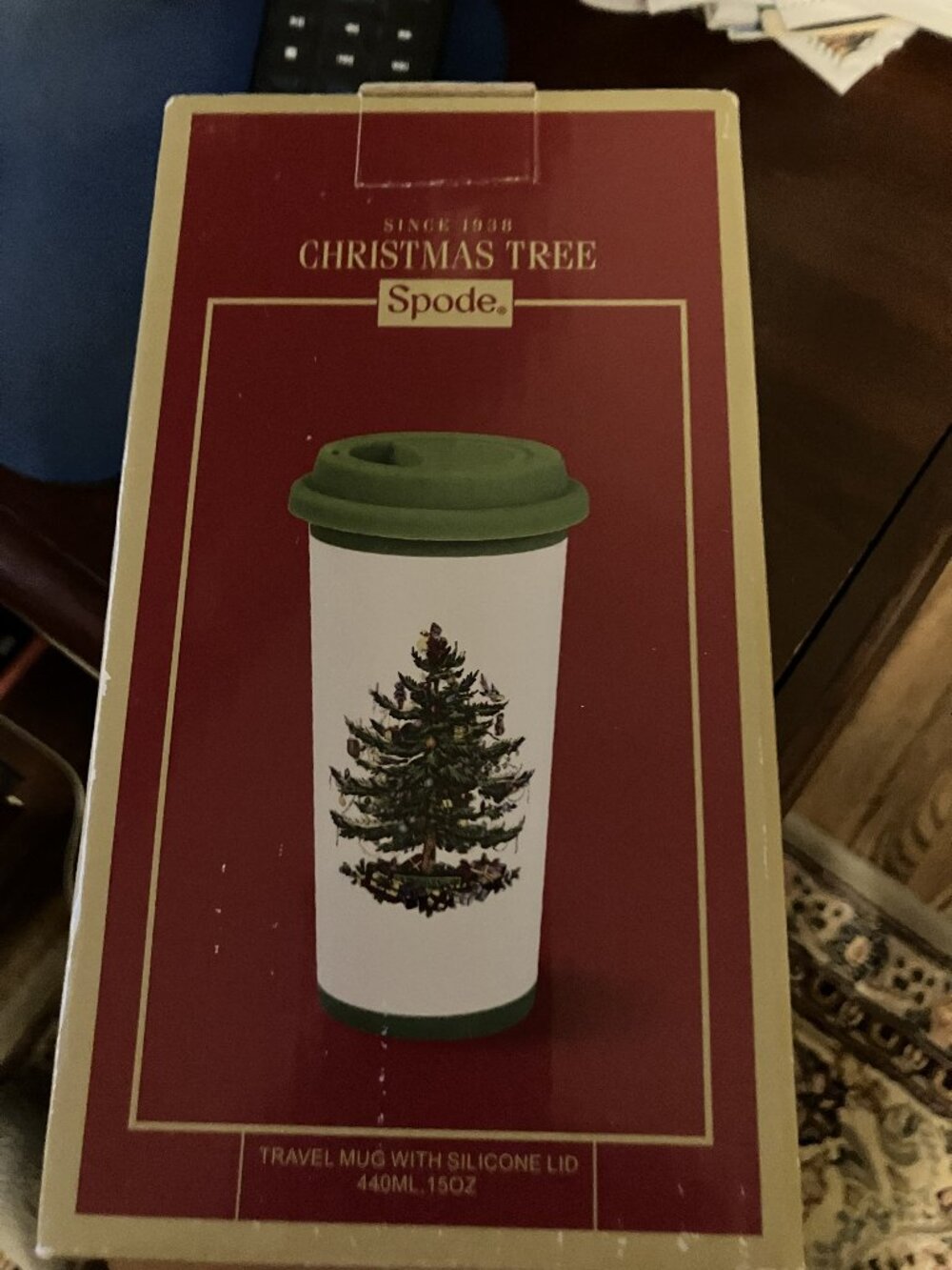 Two Spode Christmas Tree Travel Coffee Mugs with Silicone Lid, 15 oz Tumbler-NEW